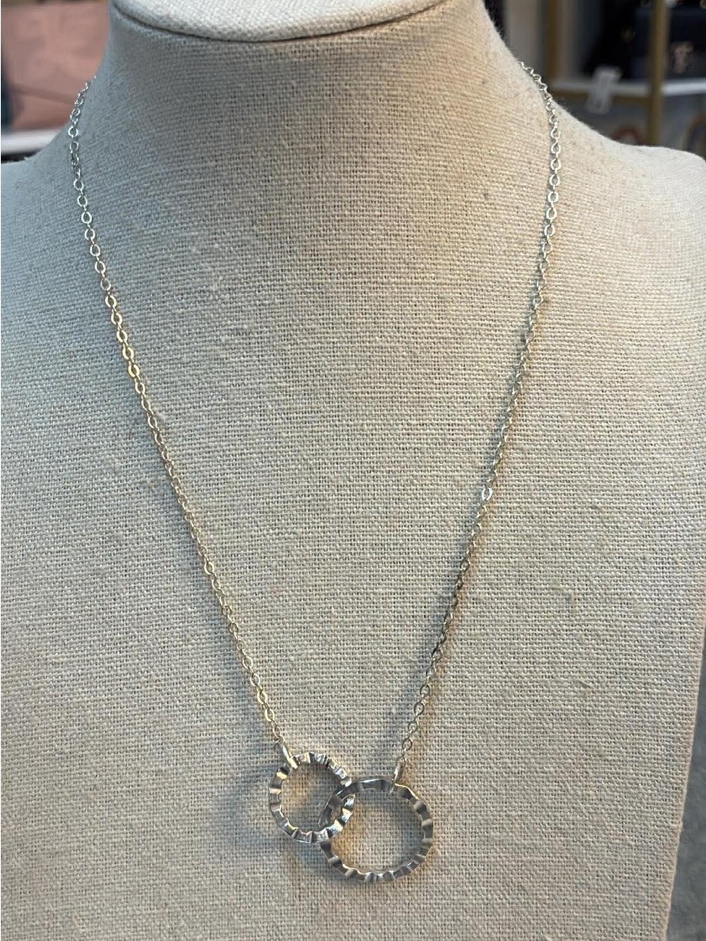 Silver Tone Linked Hammered Ring Necklace - Silver - Picture 2 of 5